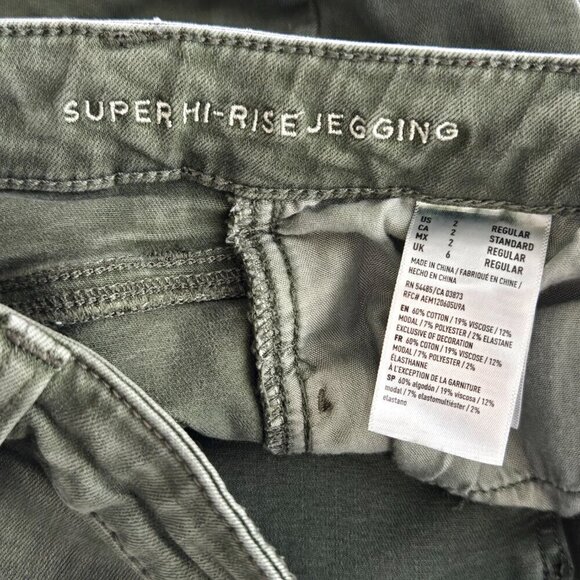 AE 2 Super Hi Rise Jegging Green Stretch Skinny Jeans American Eagle - Picture 12 of 14